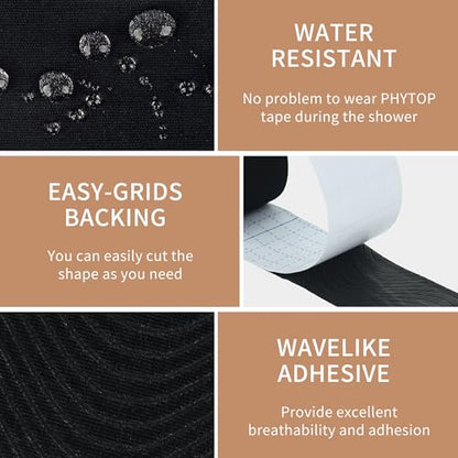 Muscle Kinesiology Tape 2 Rolls Black Uncut for Sports Recovery - color: Black