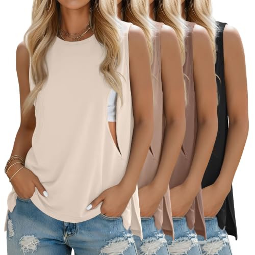 4 Pack Nursing Breastfeeding Tank Tops - color: Cream, Khaki, Coffee, Black, size: XX-Large