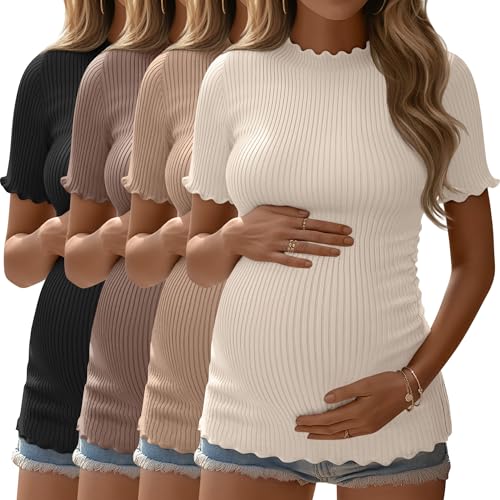 4 Pack Maternity T Shirts - color: Apricot, Khaki, Coffee, Black, size: X-Large