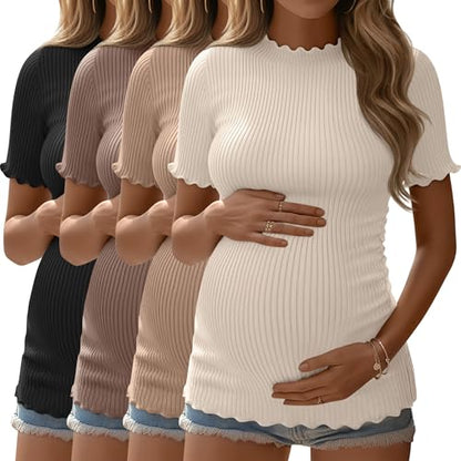 4 Pack Maternity T Shirts - color: Apricot, Khaki, Coffee, Black, size: X-Large