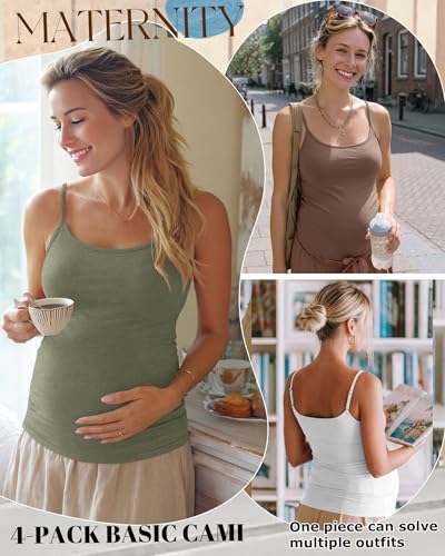 Ficerd 4 Pack Womens Maternity Nursing Tank Tops - color: Gray Green, Coffee, White, Black, size: Large