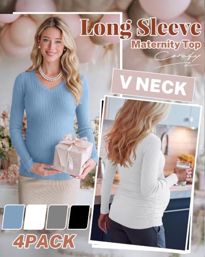 4 Pack Women's Maternity Shirts - color: Light Blue, White, Light Gray, Black, size: XX-Large