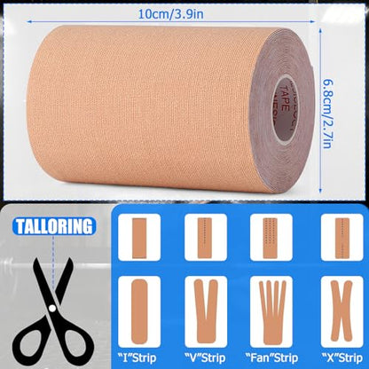 2 Rolls Kinesiology Tape, 4" x 5.5yd Extra Wide for Muscle Support - color: Beige - 2rolls