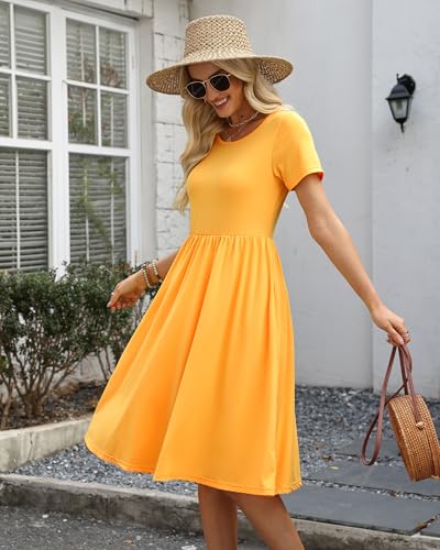 COSSEN Women's 2026 Summer Midi Dress Crew Neck Short Sleeve - color: B02-yellow, size: Small