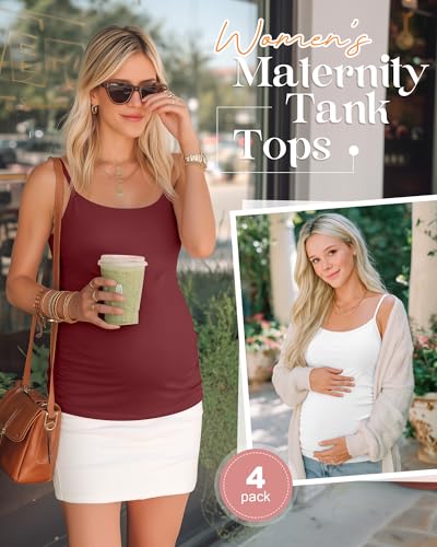 4 Pack Maternity Tank Tops - color: Burgundy, Navy Blue, White, Black, size: Large
