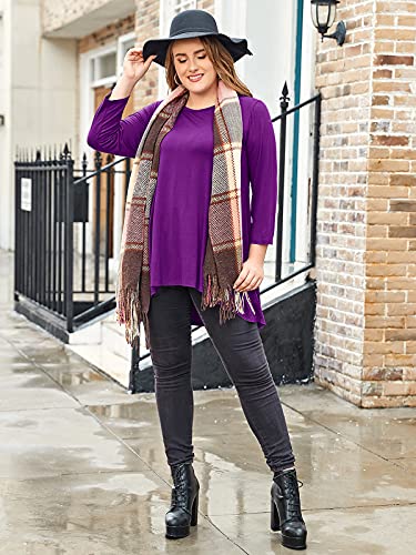 LARACE Womens Plus Size 3/4 Sleeve High Low Swing Tunic Tops - color: Deep Purple, size: 2X