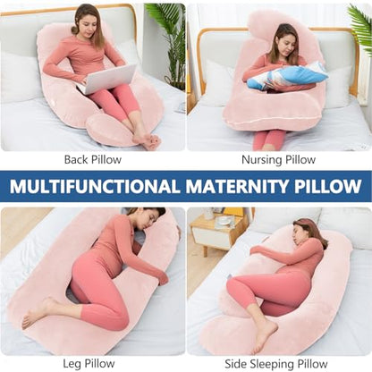 Shredded Memory Foam U Shaped Pregnancy Pillow with Cover - color: Pink