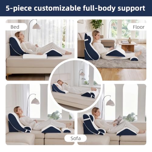 Wedge Pillow Set for After Surgery,White/Navy,5PCS-23.2" - color: White/Navy, size: 5PCS-23.2''