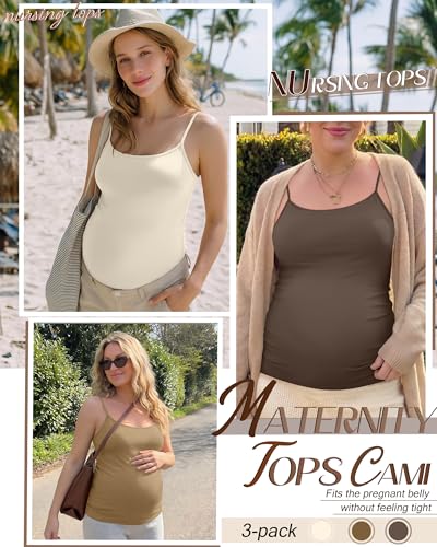 3 Pack Womens Maternity Nursing Camisoles - color: Cream, Khaki, Brown, size: Small