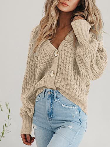 PRETTYGARDEN Women's Chunky Knit Open Front Cardigan Sweaters Fall Outfits - color: Apricot, size: Medium