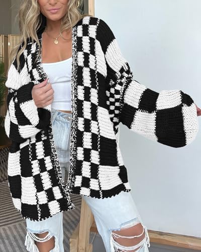 BTFBM Casual Cardigan Sweater for Women Fall 2026 Long Sleeve Sweaters - color: Black, size: Medium
