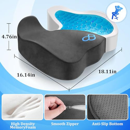 CushyOasis Seat Cushion, Gel Memory Foam Office Chair Cushions, (Grey) - color: Grey, size: Large