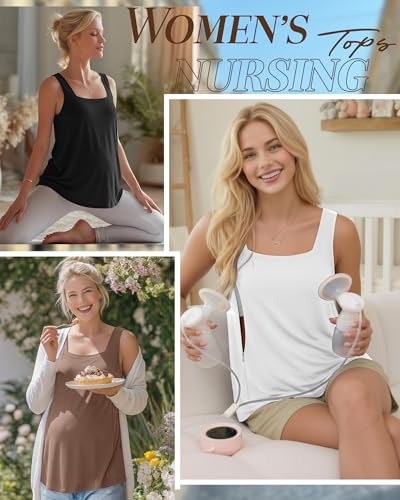 Oakgarden 3 Pack Women's Maternity Nursing Tank Tops - color: Black, White, Coffee, size: Medium