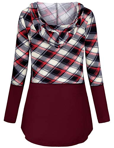 Quinee Women's Long Sleeve Plaid Colorblock Nursing Pullover Hoodie Sweatshirts - color: Red Beige Plaid, size: Medium