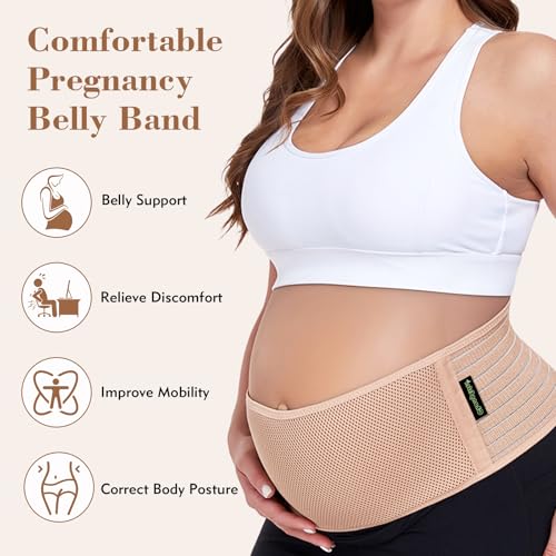 ChongErfei Pregnancy Belly Band Maternity Belt Back Support - color: Beige, size: One Size