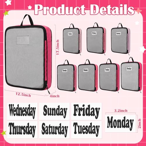 7 Pcs Packing Cubes for Travel Days of Week, Pink, L - color: Pink, size: L