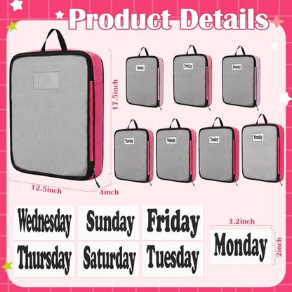 7 Pcs Packing Cubes for Travel Days of Week, Pink, L - color: Pink, size: L