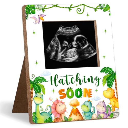 Dinosaur Baby Shower Decor Frame, Hatching SOON Baby Shower Party Supplies for Expecting Parents-to-Be Keepsake Gifts, Pregnancy Sonogram Frame Keepsake, Gender Reveal Presents - color: green4