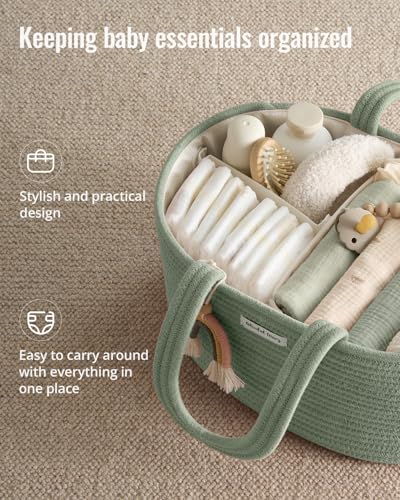 Blissful Diary Diaper Caddy Organizer, Woven Cotton Rope, Green - color: Oval Green
