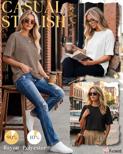 Ficerd 3 Pack Women Oversized Nursing Shirts - color: Light Coffee, White, Black, size: Large