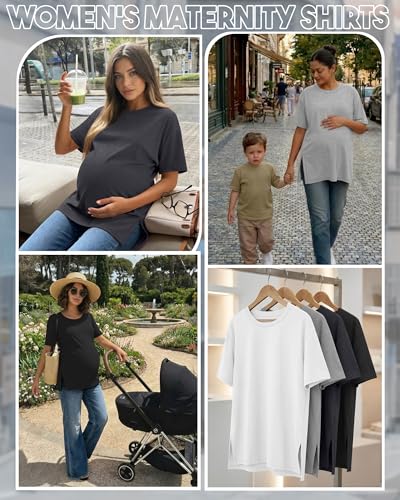 Riyiper 4 Pack Women's Short Sleeve Maternity T Shirts - color: Black, Dark Heather Gray, Light Heather Gray, White, size: Small