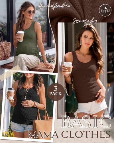 Riyiper 3 Pack Women's Maternity Tank Tops - color: Black, Army Green, Coffee, size: Large