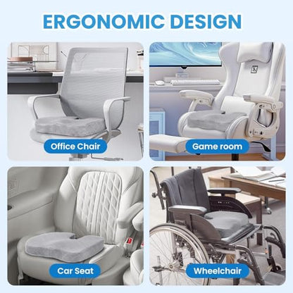 TushGuard Memory Foam Office Chair Seat Cushion - Light Grey, Large - color: Light Grey, size: Large