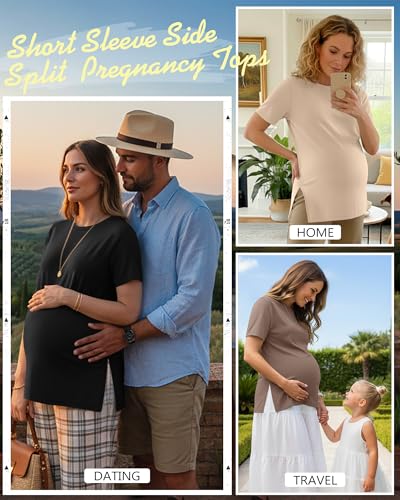 Ficerd 3 Pack Women's Maternity T Shirts - color: Black, Coffee, Apricot, size: X-Large