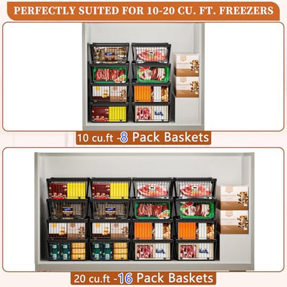 Large Freezer Organizer Bins for 10 to 20 Cu.Ft,Leak-Proof Bottom,6 Pack - color: Black-6Pack
