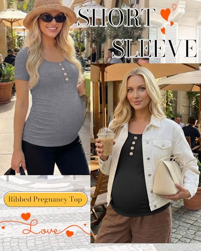 4 Pack Womens Short Sleeve Maternity Shirts - color: Black, Light Gray, Coffee, Navy Blue, size: X-Large
