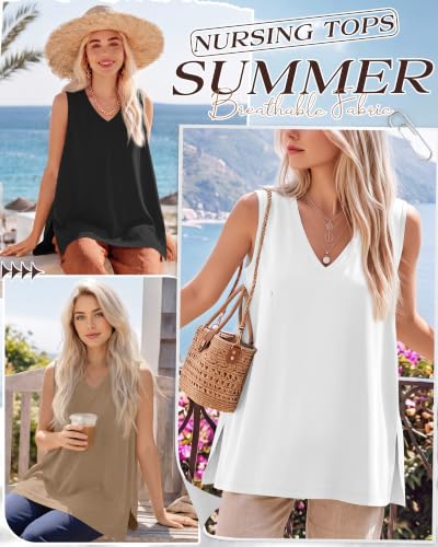 4 Pcs Womens Maternity Nursing Tank Tops - color: Haze Blue, Camel, White, Black, size: Large