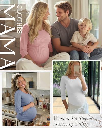 Neer 3 Pack Women's 3/4 Sleeve Crew Neck Maternity Tops - color: Light Pink, White, Light Blue, size: Small