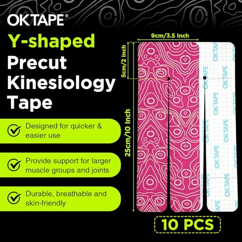 OK TAPE Precut Y-Shape Kinesiology Tape for Shoulder, Knee, Back, 10 Pcs - color: Pink