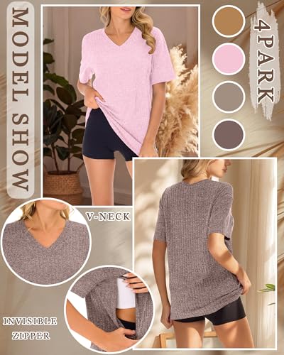 Ficerd 4 Pack Women's Oversize Nursing Shirts - color: Orange, Light Pink, Khaki, Light Coffee, size: Small