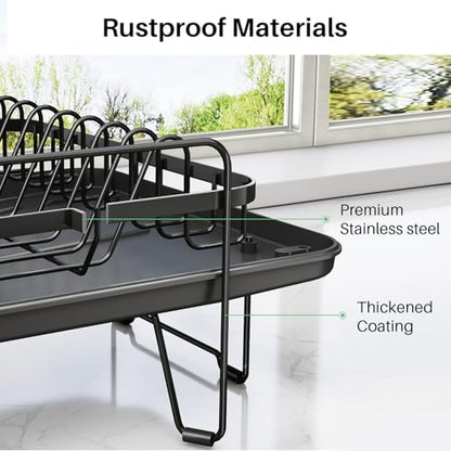 SNTD Large Dish Drying Rack for Kitchen Counter, Expandable, Black - color: Black