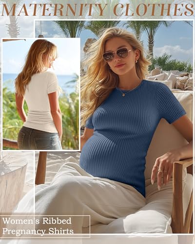 4 Pack Womens Maternity Shirts Work Tees - color: Haze Blue, Light Pink, Apricot, Light Green, size: XX-Large