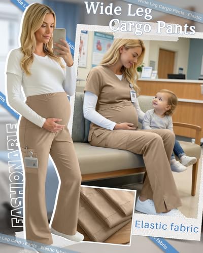 Women's Maternity Scrub Pants - color: Khaki, size: X-Large
