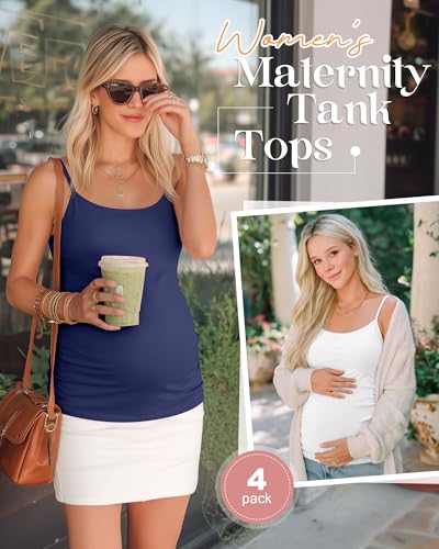 4 Pack Maternity Tank Tops - color: Dusty Blue, White, Dark Gray, Black, size: Medium
