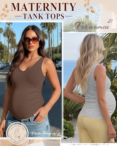 Ficerd 3 Pack Maternity Sleeveless Tank Tops - color: Brown, Light Gray, Black, size: Small