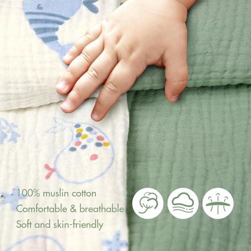 ANYEDDE 2-Pack Nursing Cover for Breastfeeding, Muslin Breastfeeding Covers - color: E Green & Whale