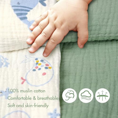 ANYEDDE 2-Pack Nursing Cover for Breastfeeding, Muslin Breastfeeding Covers - color: E Green & Whale