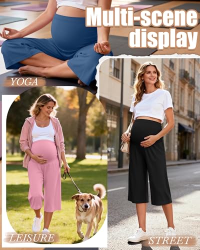 3 Pack Women's Maternity Capris - color: Black, Denim Blue, Pink, size: X-Large