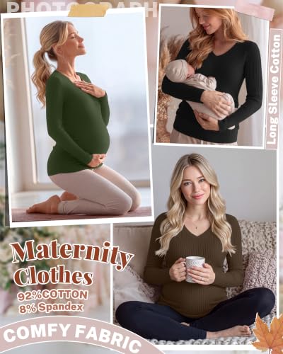 4 Pack Women's Maternity Shirts - color: Army Green, Coffee, White, Black, size: X-Large