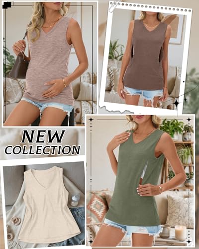 4 Pack Womens Nursing Tank Tops - color: Sage Green, Cream, Coffee, Light Khaki, size: Medium