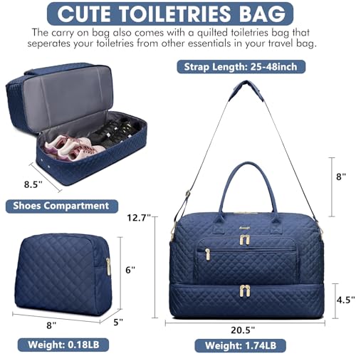 Large Women Travel Duffle Bag - Carry on Overnight Bag Weekend Travel Duffel Tote Bag Yoga Gym Bag with Wet Pocket Toiletry Weekender Overnight Bag for Travel Business Trips Sport Hospital Navy - color: Navy