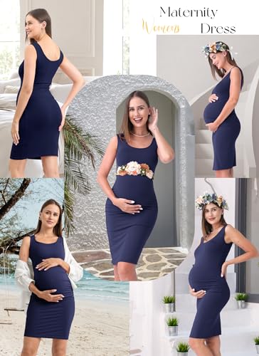 Rnxrbb S-2XL Women Summer Bodycon Maternity Dresses Pregnancy Tank Clothes - color: 1-deep Blue, size: Medium