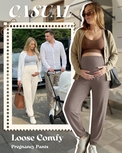 4 Pack Women's Maternity Jogger Pants - color: Beige, Light Coffee, Coffee, Dark Brown, size: XX-Large