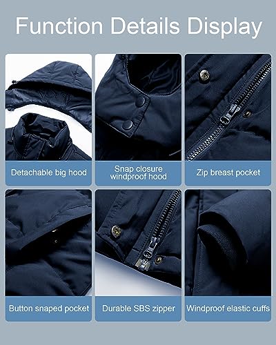 Pursky Women's Warm Winter Thicken Coat Waterproof Cropped Jackets Parka With Removable Hood - color: Navy, size: Medium