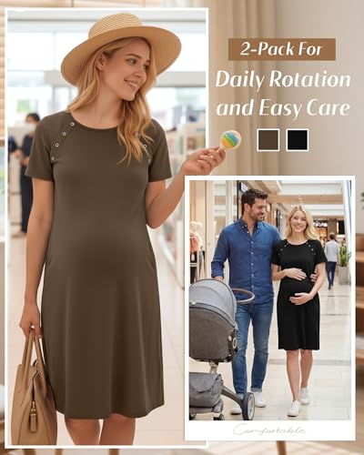 Huukeay 2 Pack Labor and Delivery Hospital Gown - color: Black, Coffee, size: Large