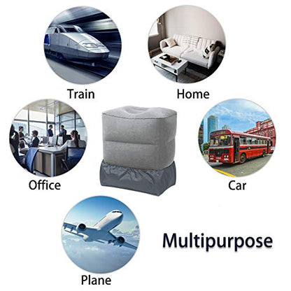 Inflatable Foot Rest Pillow Airplane Travel Kids Grey (1 Pack) - color: Gray
